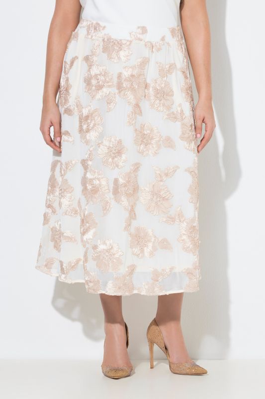 Shimmering Floral Applique Elastic Waist Skirt