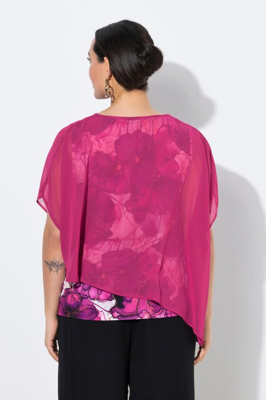Блуза с акварелен флорален принт с шифон