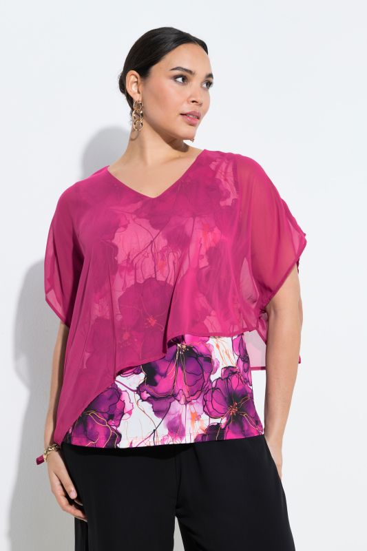 Блуза с акварелен флорален принт с шифон