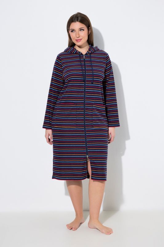 Striped Zip-Up Terry cloth Bathrobe