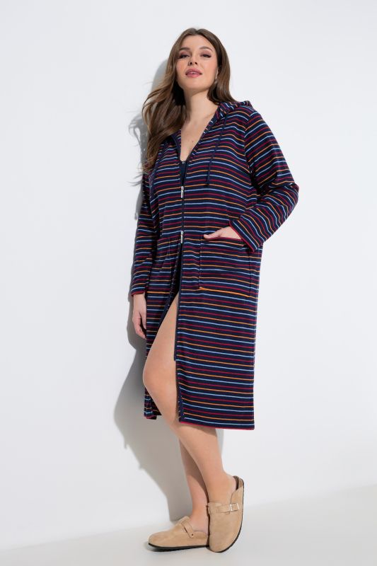 Striped Zip-Up Terry cloth Bathrobe