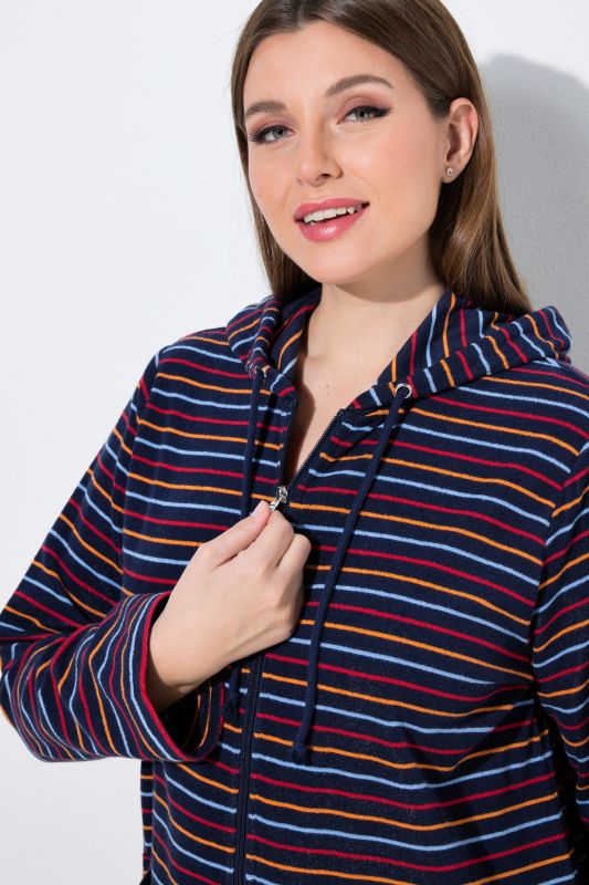 Striped Zip-Up Terry cloth Bathrobe