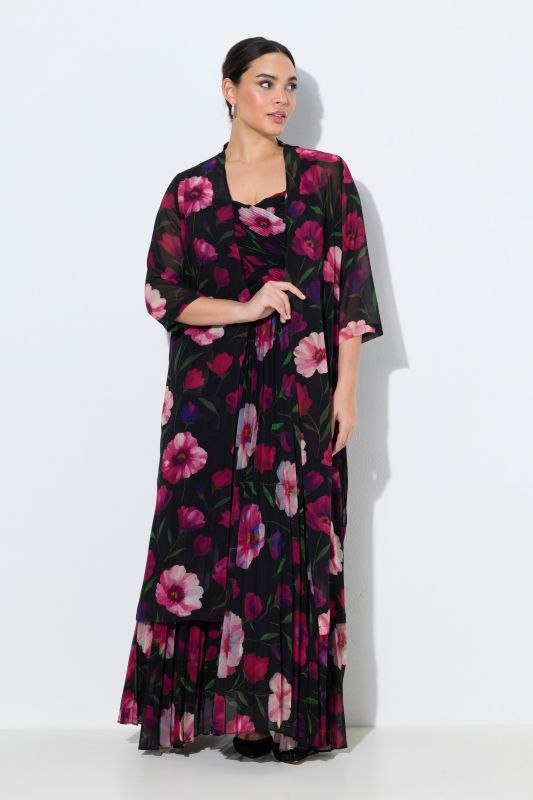 Extra Long Floral Sheer Chiffon Jacket