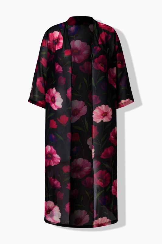 Extra Long Floral Sheer Chiffon Jacket