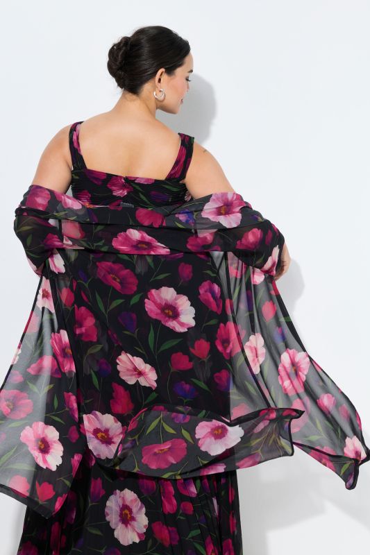 Extra Long Floral Sheer Chiffon Jacket