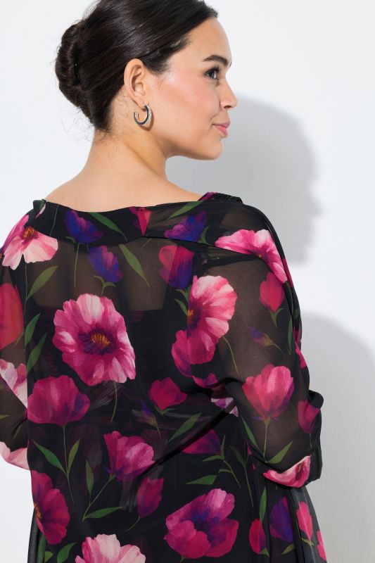 Extra Long Floral Sheer Chiffon Jacket