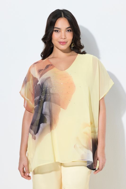 Блуза с флорален принт и шифон