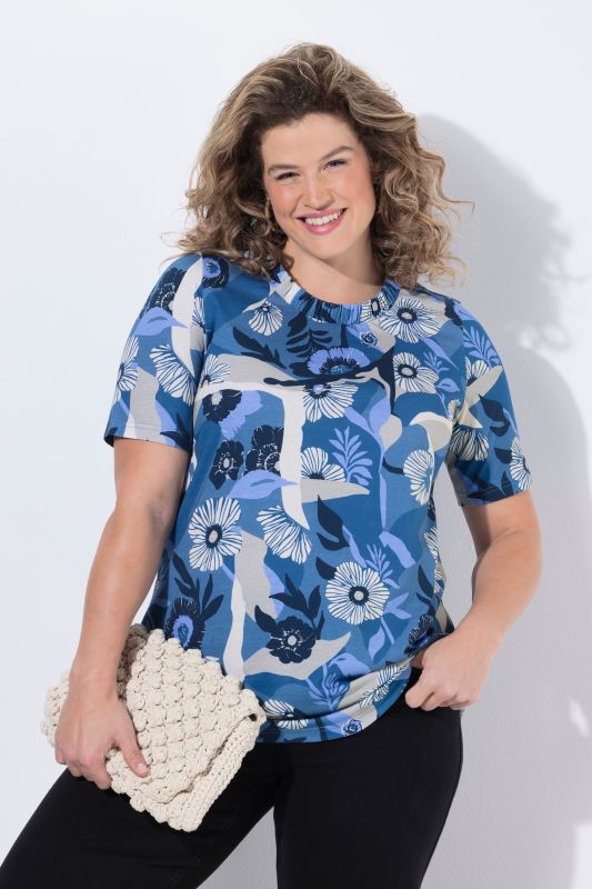 Тениска със завъртян флорален принт