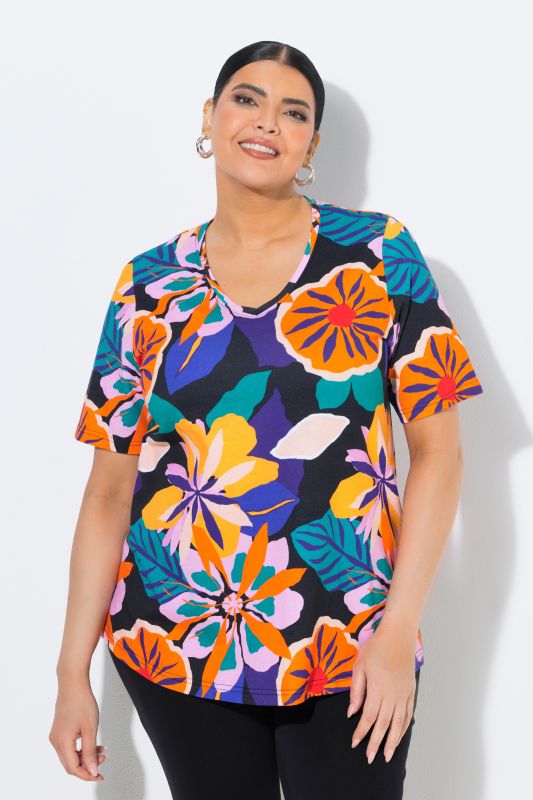 Тениска с неонов тропически принт