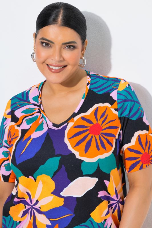 Тениска с неонов тропически принт