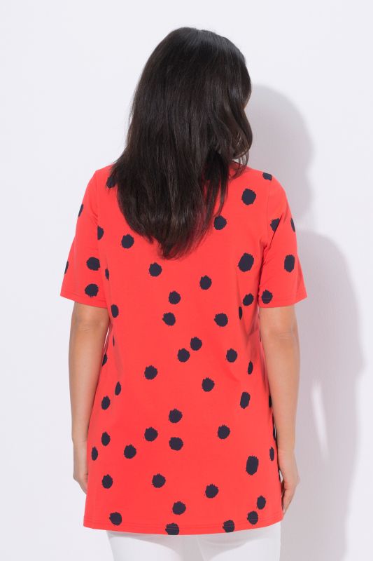 Туника с принт на точки и квадратно деколте