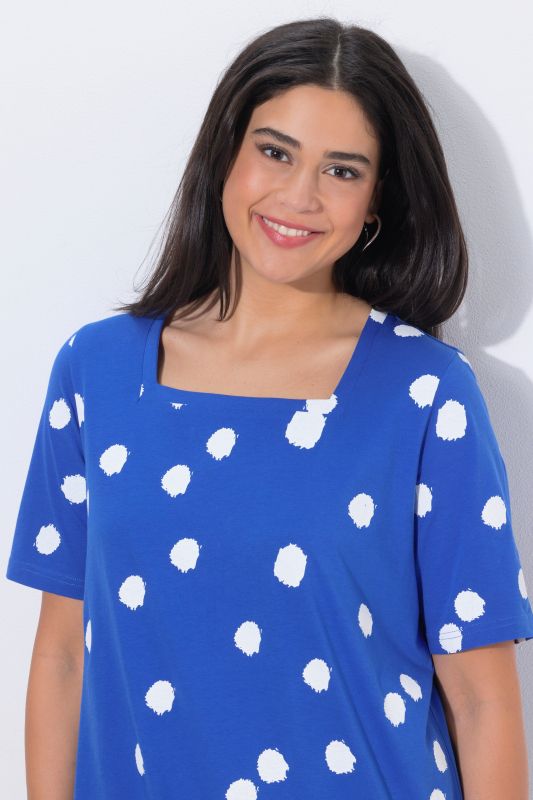 Туника с принт на точки и квадратно деколте
