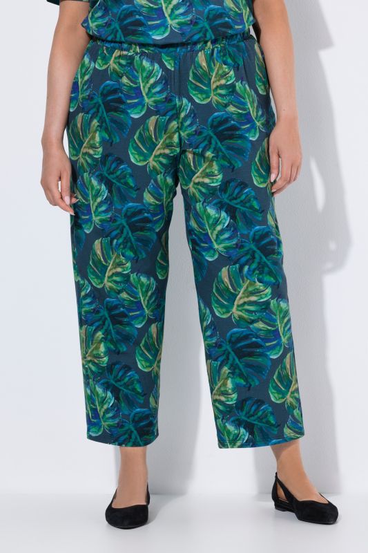 Monstera Print Jersey Cropped Pants