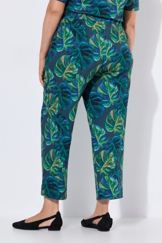 Monstera Print Jersey Cropped Pants