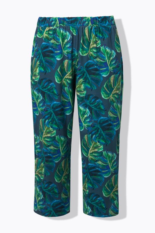 Monstera Print Jersey Cropped Pants
