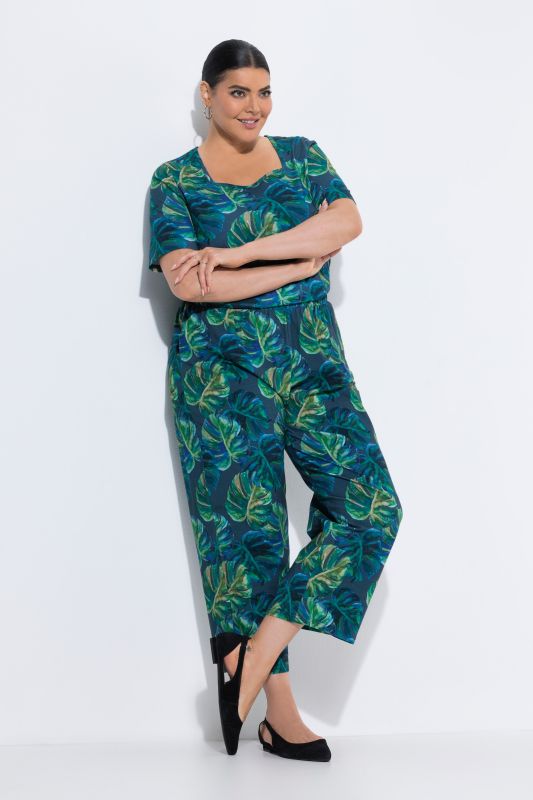 Monstera Print Jersey Cropped Pants