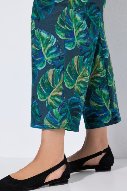 Monstera Print Jersey Cropped Pants
