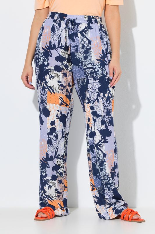 Floral Patchwork Print Elastic Waist Crepe Pants