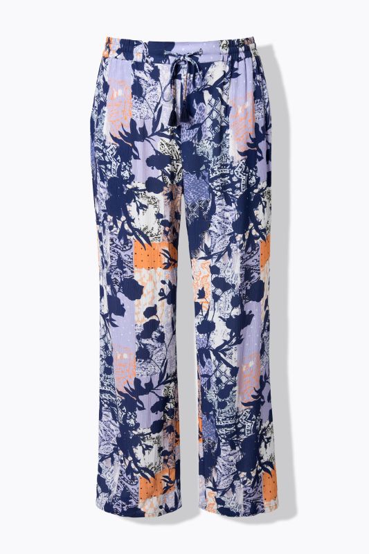 Floral Patchwork Print Elastic Waist Crepe Pants