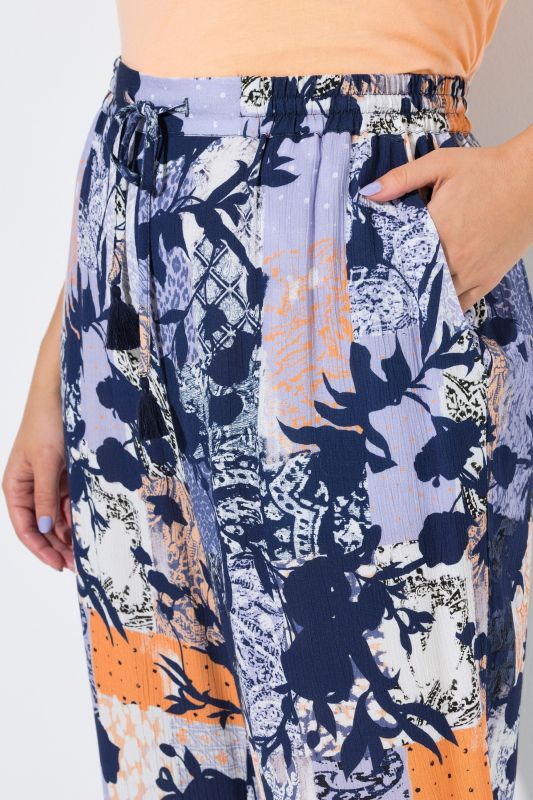 Floral Patchwork Print Elastic Waist Crepe Pants