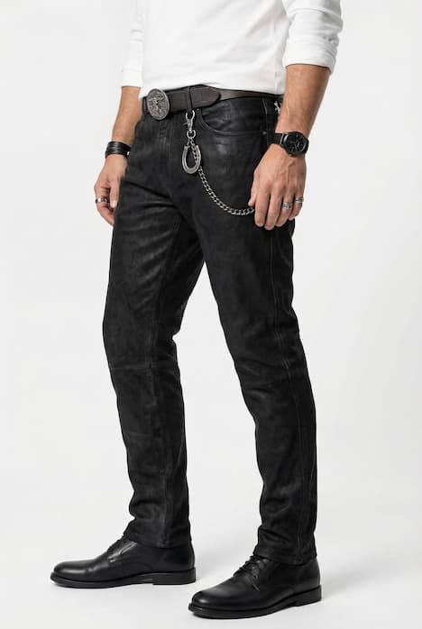 Leather pants, regular fit, 5 pockets, buffalo leather