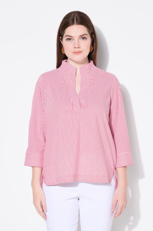 Pinstripe Goblet Collar 3/4 Sleeve Blouse