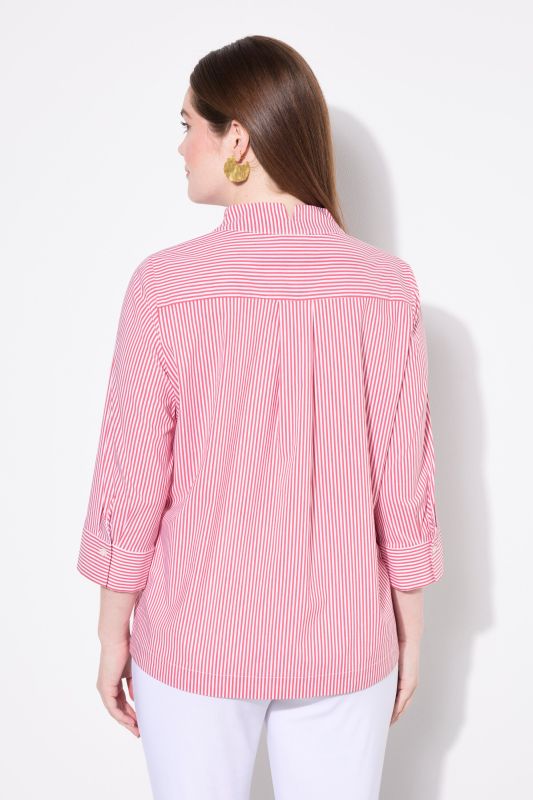 Pinstripe Goblet Collar 3/4 Sleeve Blouse