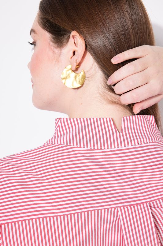 Pinstripe Goblet Collar 3/4 Sleeve Blouse