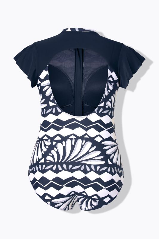 Ammonite Cap Sleeve Zip Front Swimsuit