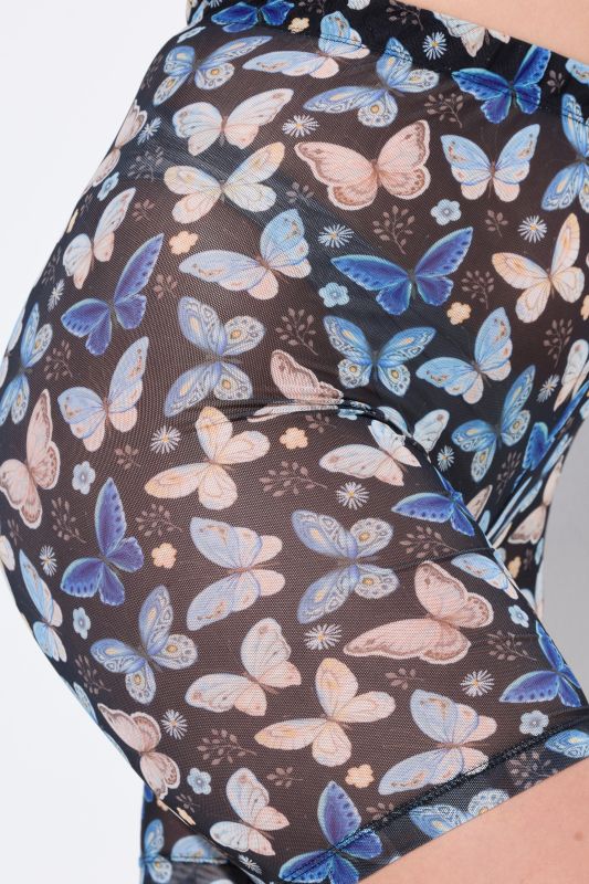 Sheer Butterfly Print Bike Shorts