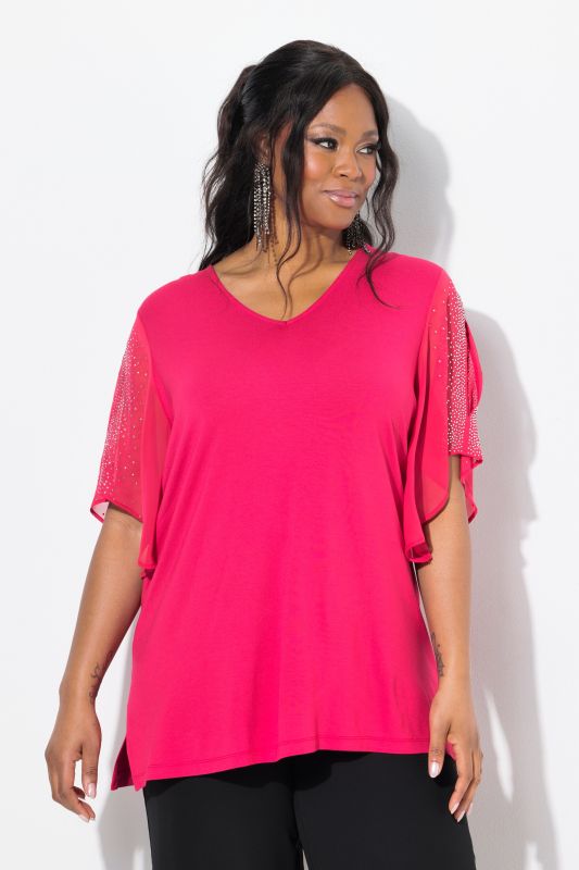 Блуза с шифон и бляскави акценти