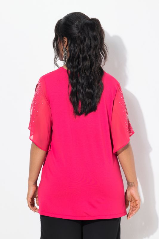 Блуза с шифон и бляскави акценти