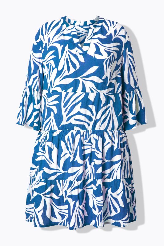 Leafy Print Flounce Panel Midi Dress