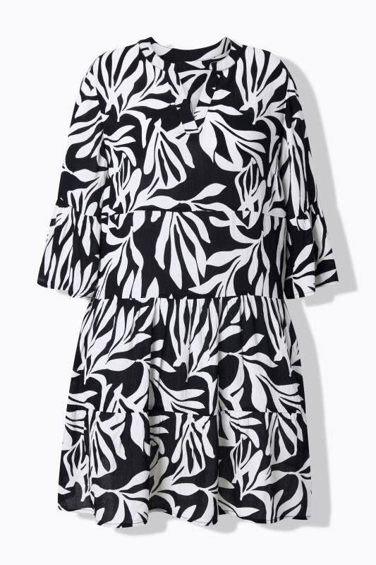 Leafy Print Flounce Panel Midi Dress