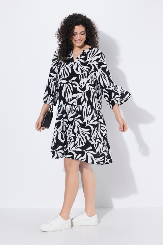 Leafy Print Flounce Panel Midi Dress