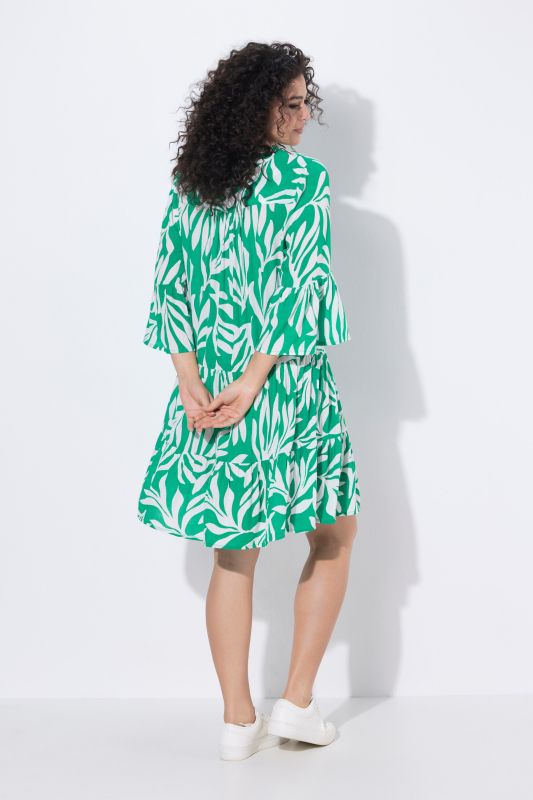 Leafy Print Flounce Panel Midi Dress