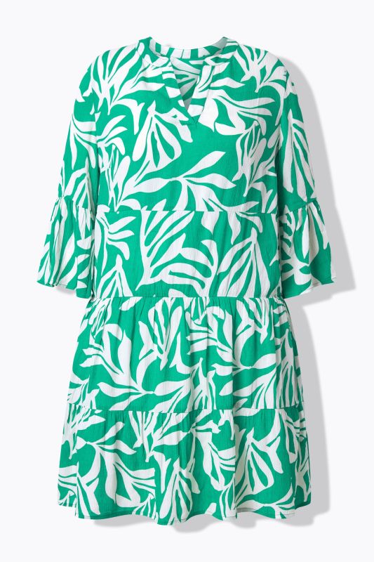 Leafy Print Flounce Panel Midi Dress