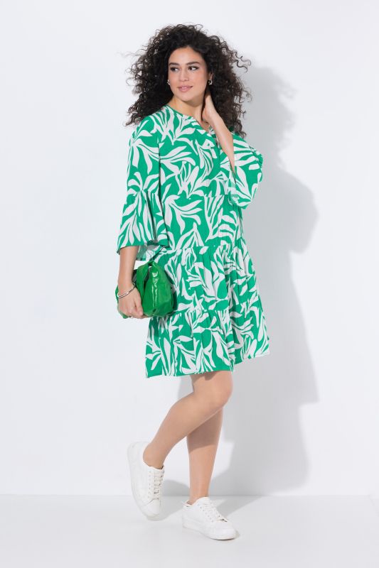Leafy Print Flounce Panel Midi Dress
