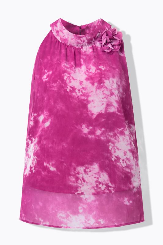 Batik Print Sleeveless Flower Brooch Blouse