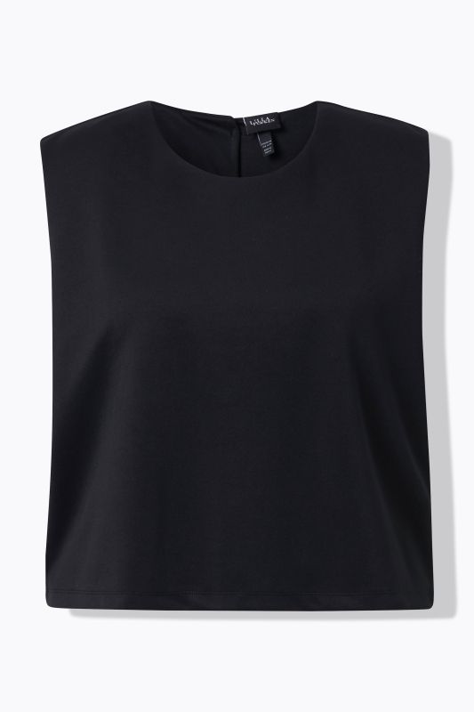 Sleeveless Scuba Knit Rhinestone Button Blouse