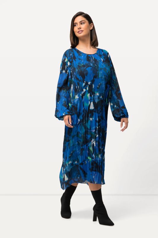 Watercolor Leaf Print Long Sleeve Dress
