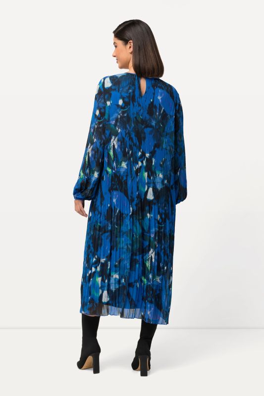 Watercolor Leaf Print Long Sleeve Dress
