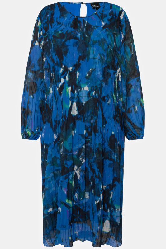 Watercolor Leaf Print Long Sleeve Dress