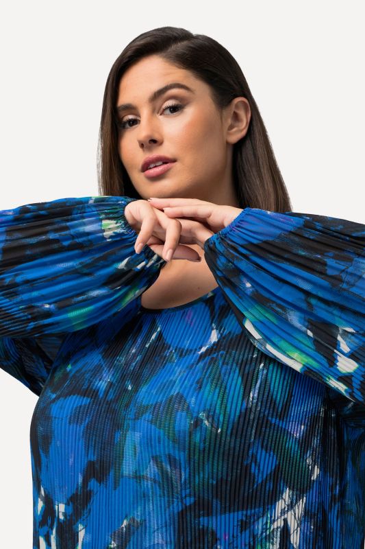 Watercolor Leaf Print Long Sleeve Dress