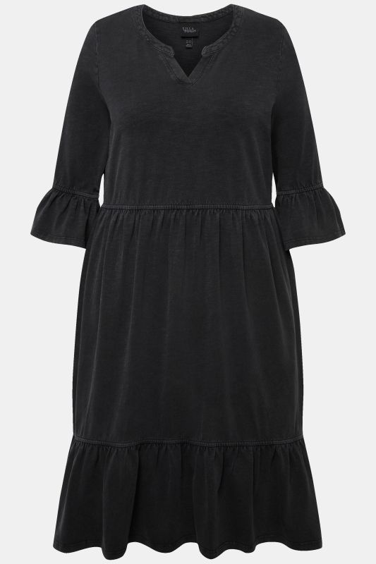 Flounce Panel 3/4 Sleeve Jersey Dress