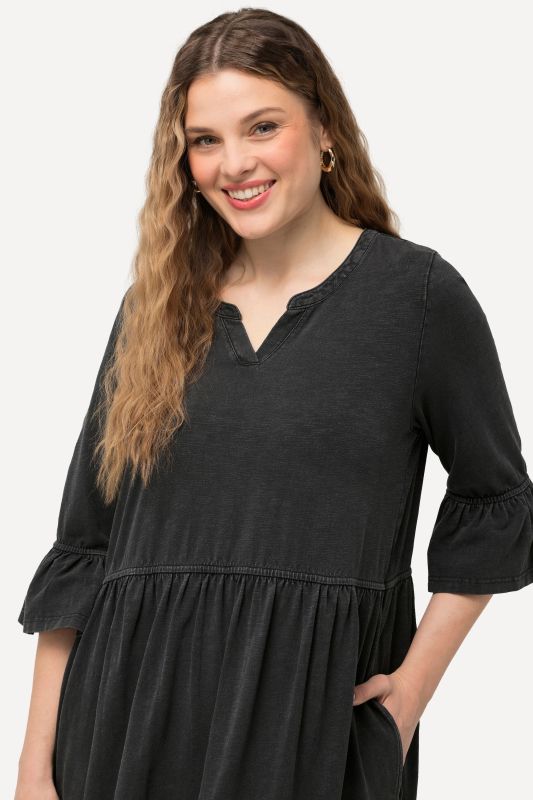 Flounce Panel 3/4 Sleeve Jersey Dress