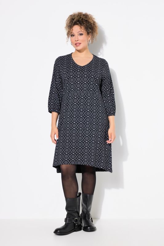 Geometric Heart Print 3/4 Sleeve Jersey Dress