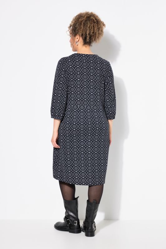 Geometric Heart Print 3/4 Sleeve Jersey Dress