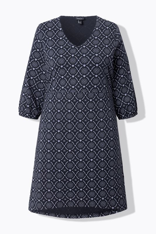 Geometric Heart Print 3/4 Sleeve Jersey Dress