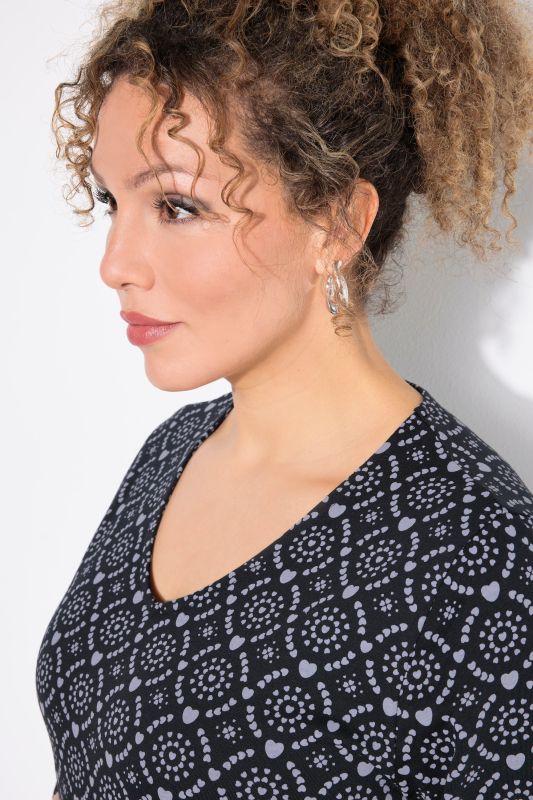 Geometric Heart Print 3/4 Sleeve Jersey Dress